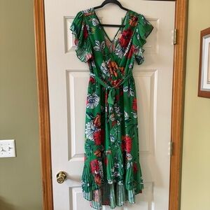 Flying Tomato Stunning Tropical Print ruffled‎ Faux Wrap beach boho Dress